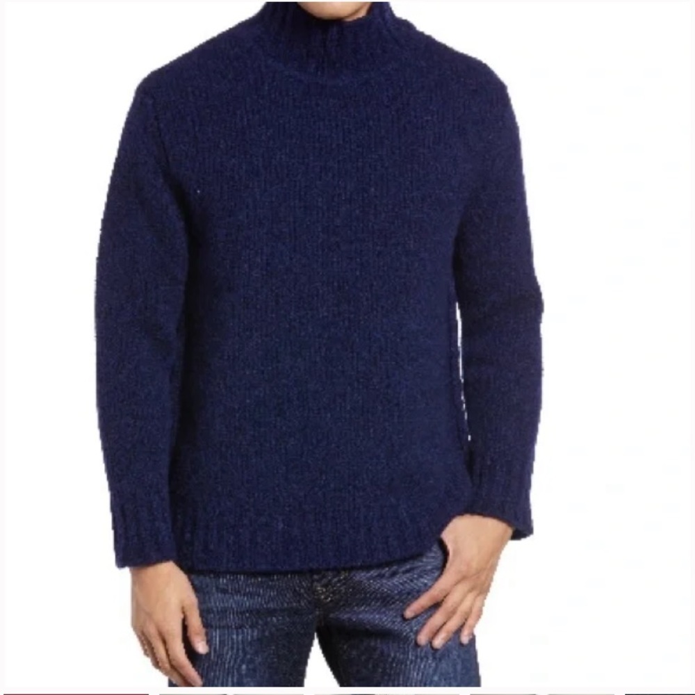 Nno7 No Nationality Mens Douglas navy blue Sweater Mock Neck Wool Blend